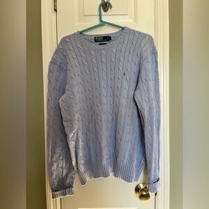 Vintage Polo by Ralph Lauren Men's Light Blue Cable Knit Cotton Sweater Large